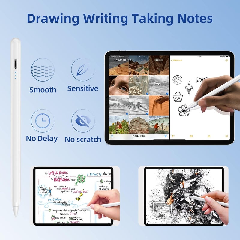 TaIYanG Stylus Pen for iPad 2018-2025 with Palm Rejection,Faster Charge,Tilt Sensitivity iPad Pencil Compatible with A16/10th/9th/8th/7th/6th,Pro 11/13in (M4),Air M3/M2/5th/4th,Pro 11/12.9in,Mini 6/5 (White) - Image 5